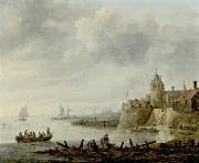 River Scene with a Fortified Shore Jan van  Goyen